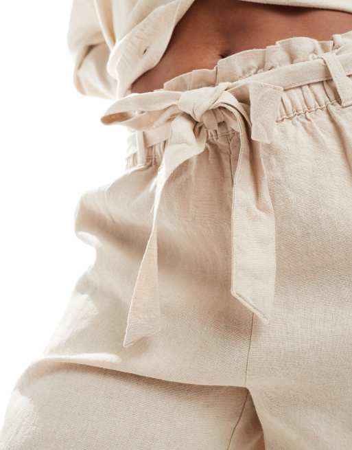 JDY wide leg belted linen mix trousers co-ord in stone, 2 of 5