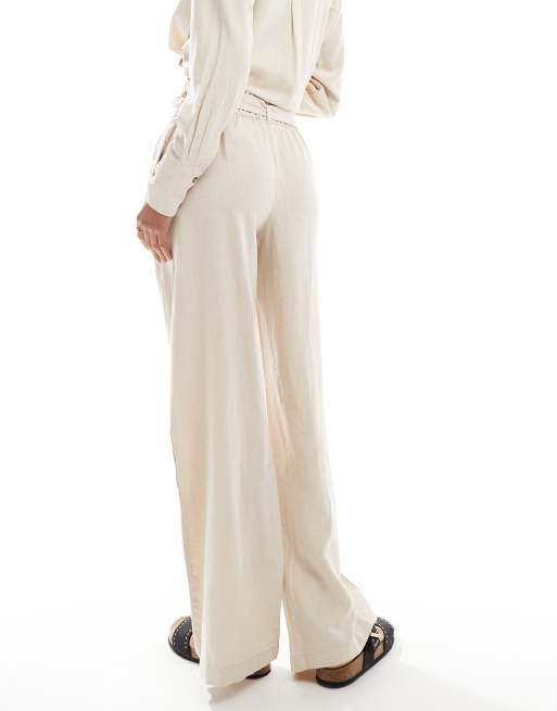 JDY wide leg belted linen mix trousers co-ord in stone, 4 of 5