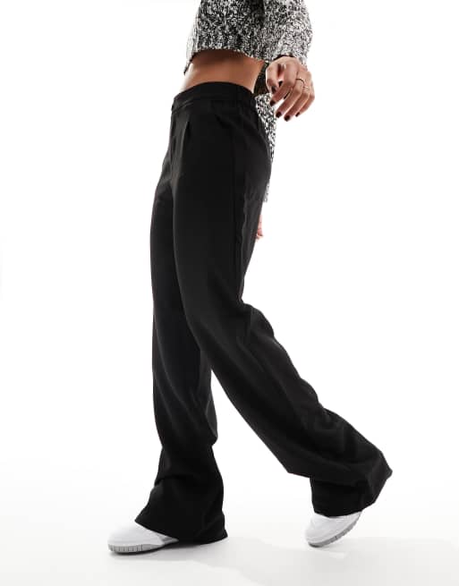 JDY wide leg button detail pleated trousers in black, 3 of 5
