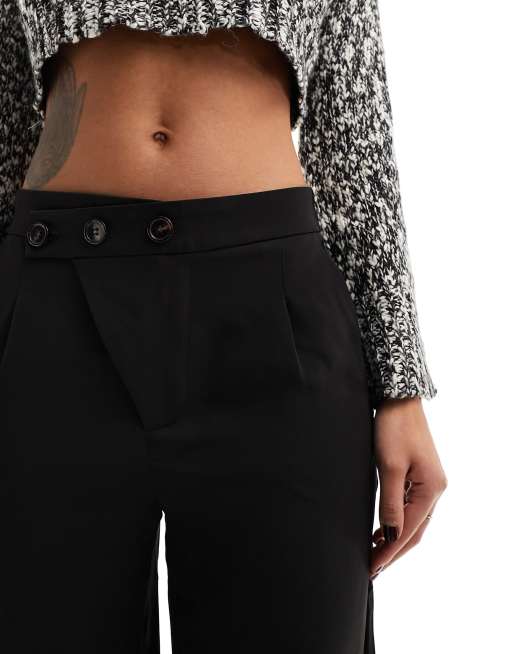 JDY wide leg button detail pleated trousers in black, 5 of 5