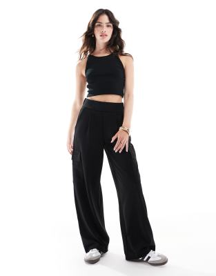 wide leg cargo pants in black - part of a set