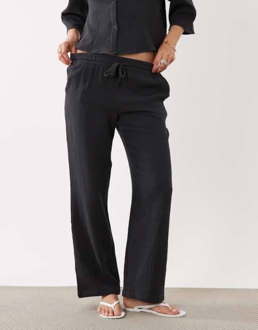 JDY wide leg cheesecloth pants in charcoal gray - part of a set, 2 of 5