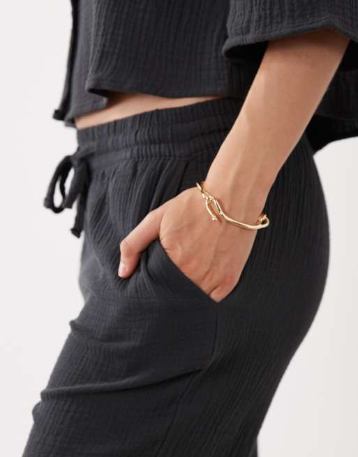 JDY wide leg cheesecloth pants in charcoal grey (part of a set), 3 of 5