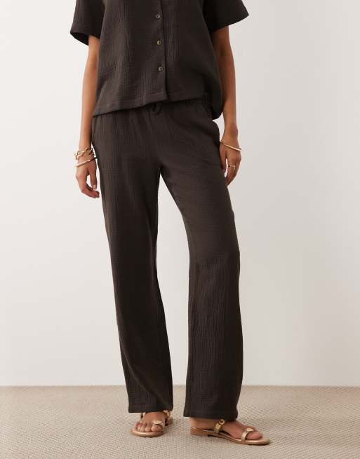 JDY wide leg cheesecloth pants in chocolate brown - part of a set, 2 of 5