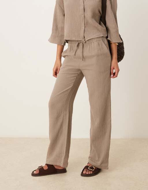 JDY wide leg cheesecloth pants in light brown (Part of a set), 4 of 5