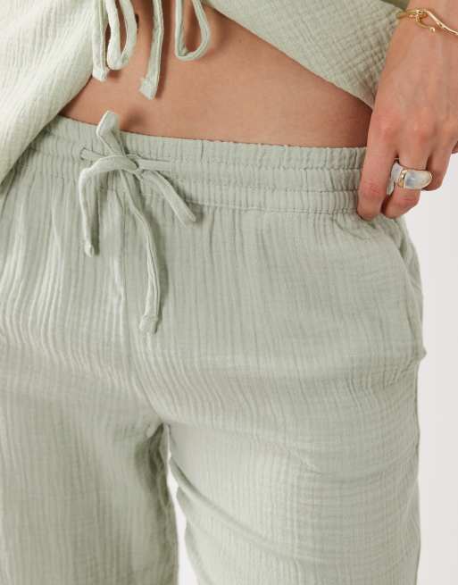 JDY wide leg cheesecloth trousers co-ord in sage, 3 of 5
