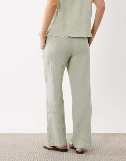 JDY wide leg cheesecloth trousers co-ord in sage, 5 of 5