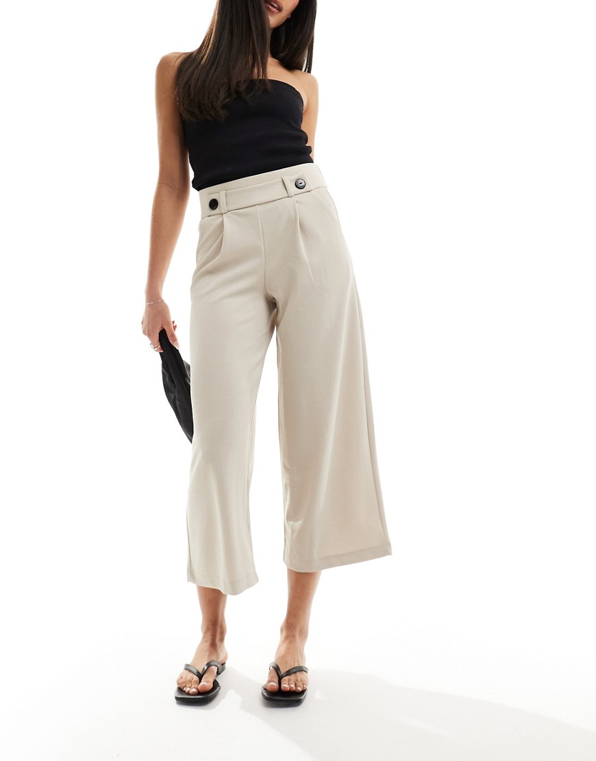 JDY wide leg cropped tailored trouser co-ord in stone-Neutral