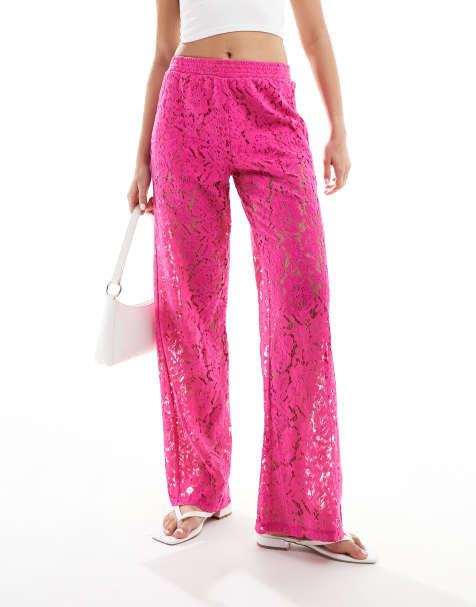 JDY wide leg cut lace pants in pink - view 1
