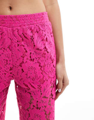JDY wide leg cut lace trousers in pink | ASOS