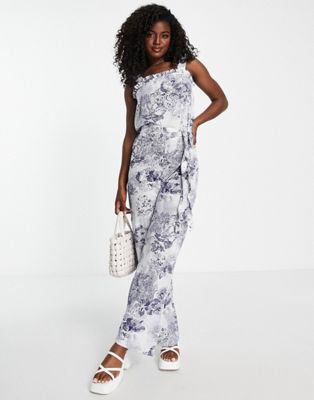 JDY wide leg jumpsuit in blue abstract floral