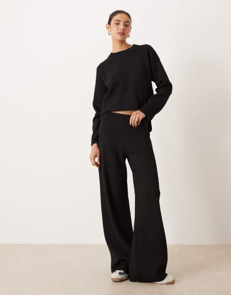 JDY wide leg knit pants in black - part of a set - view 1