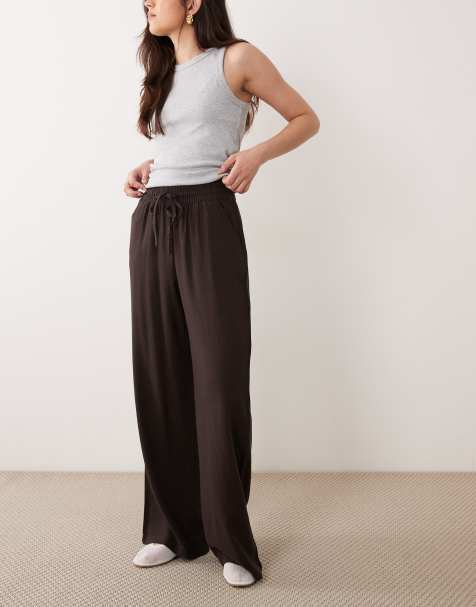 JDY wide leg linen blend pants in chocolate brown - view 1