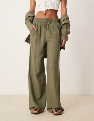 Jdy Wide Leg Linen Blend Pants Set In Green