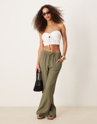JDY JDY wide leg linen blend trouser co-ord in khaki-Green