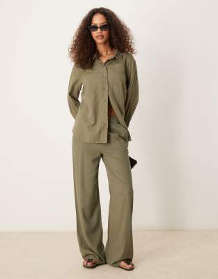 asos JDY wide leg linen blend trouser co-ord in khaki