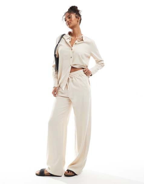 JDY wide leg linen mix trousers co-ord in stone