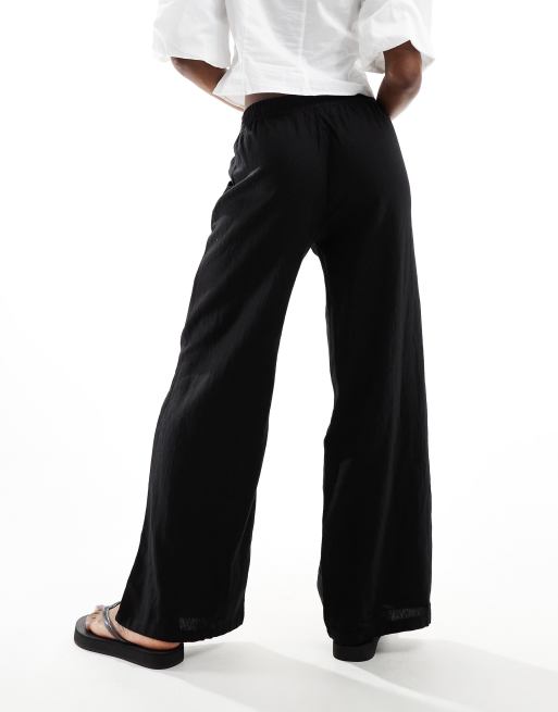 JDY wide leg linen trouser co-ord in black, 3 of 5