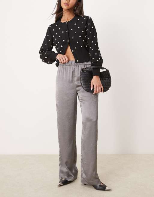 JDY wide leg metallic pants in gray