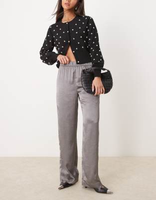 JDY wide leg metallic pants in grey