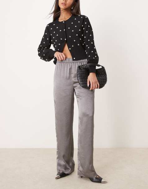 JDY wide leg metallic trousers in grey - view 1