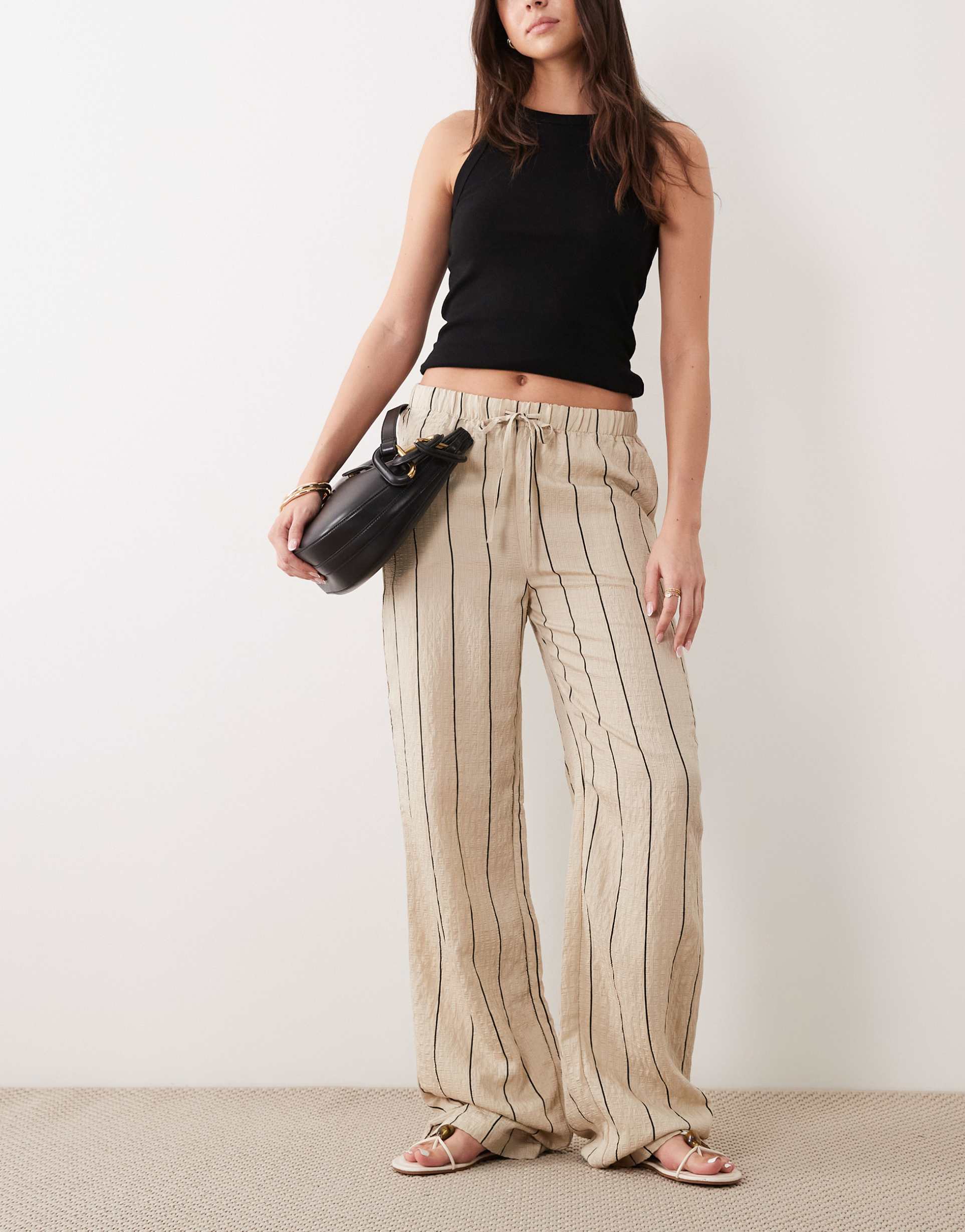 jdy wide leg pants in beige and black stripes