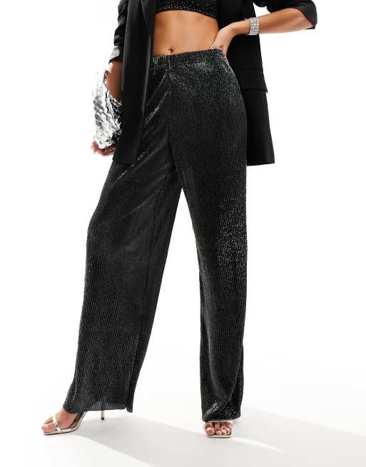 JDY wide leg pants in black glitter, 4 of 5
