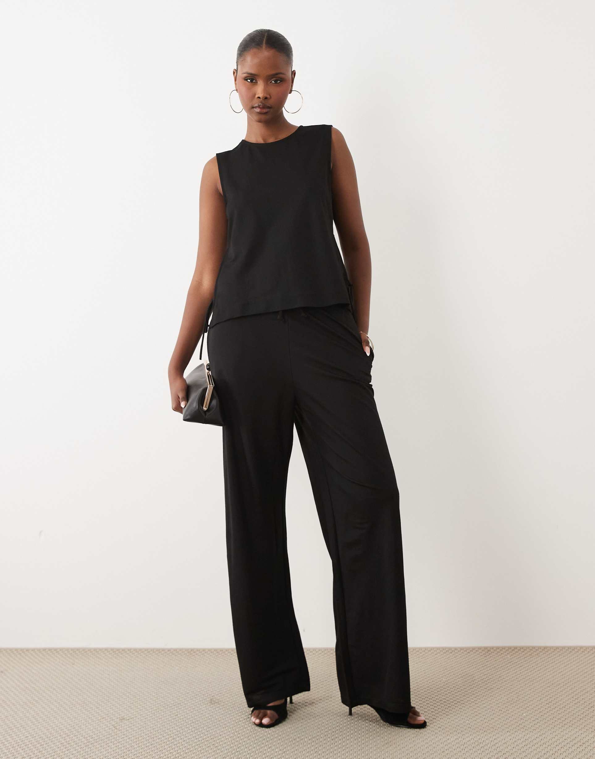 jdy wide leg pants in black - part of a set