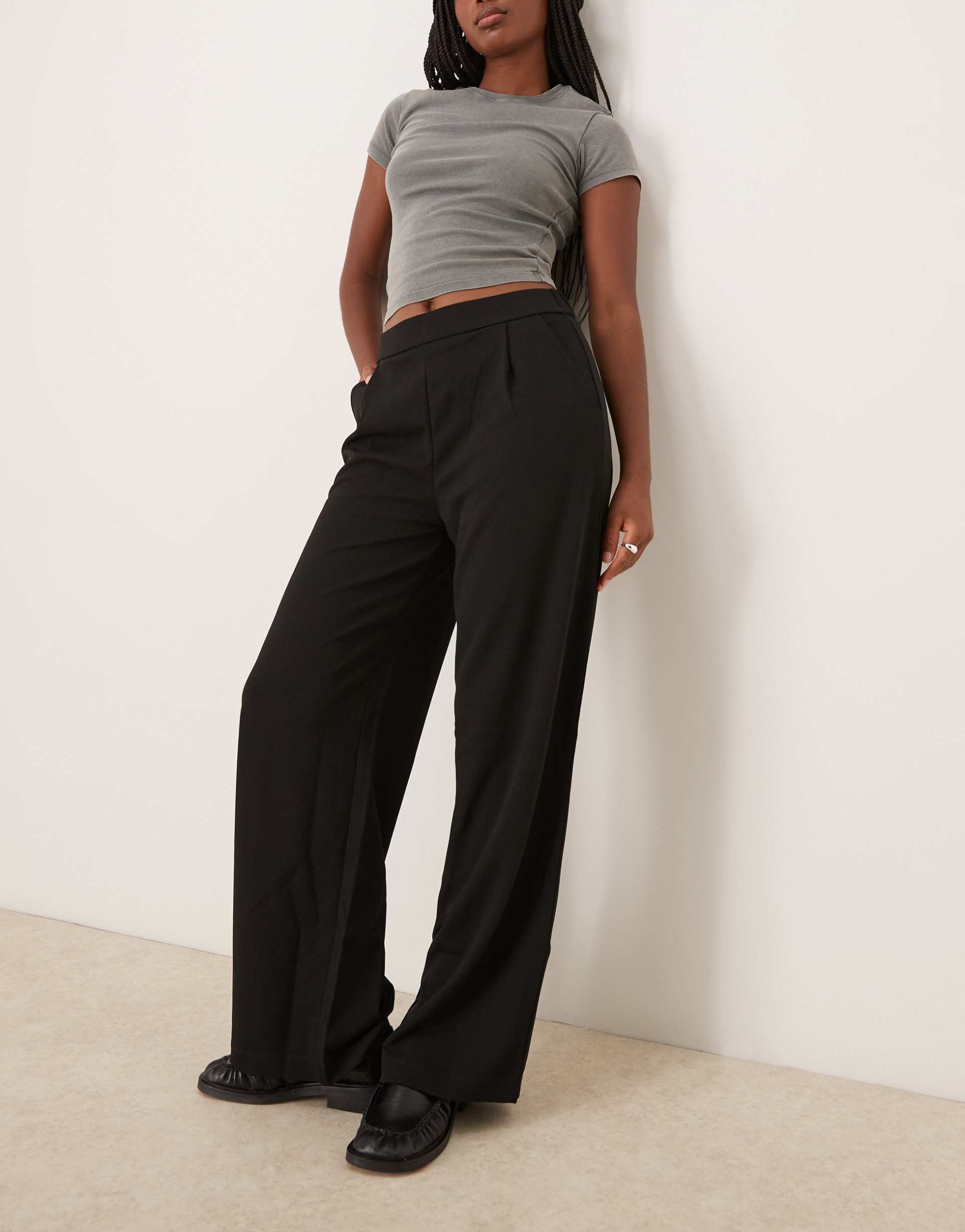 jdy wide leg pants in black