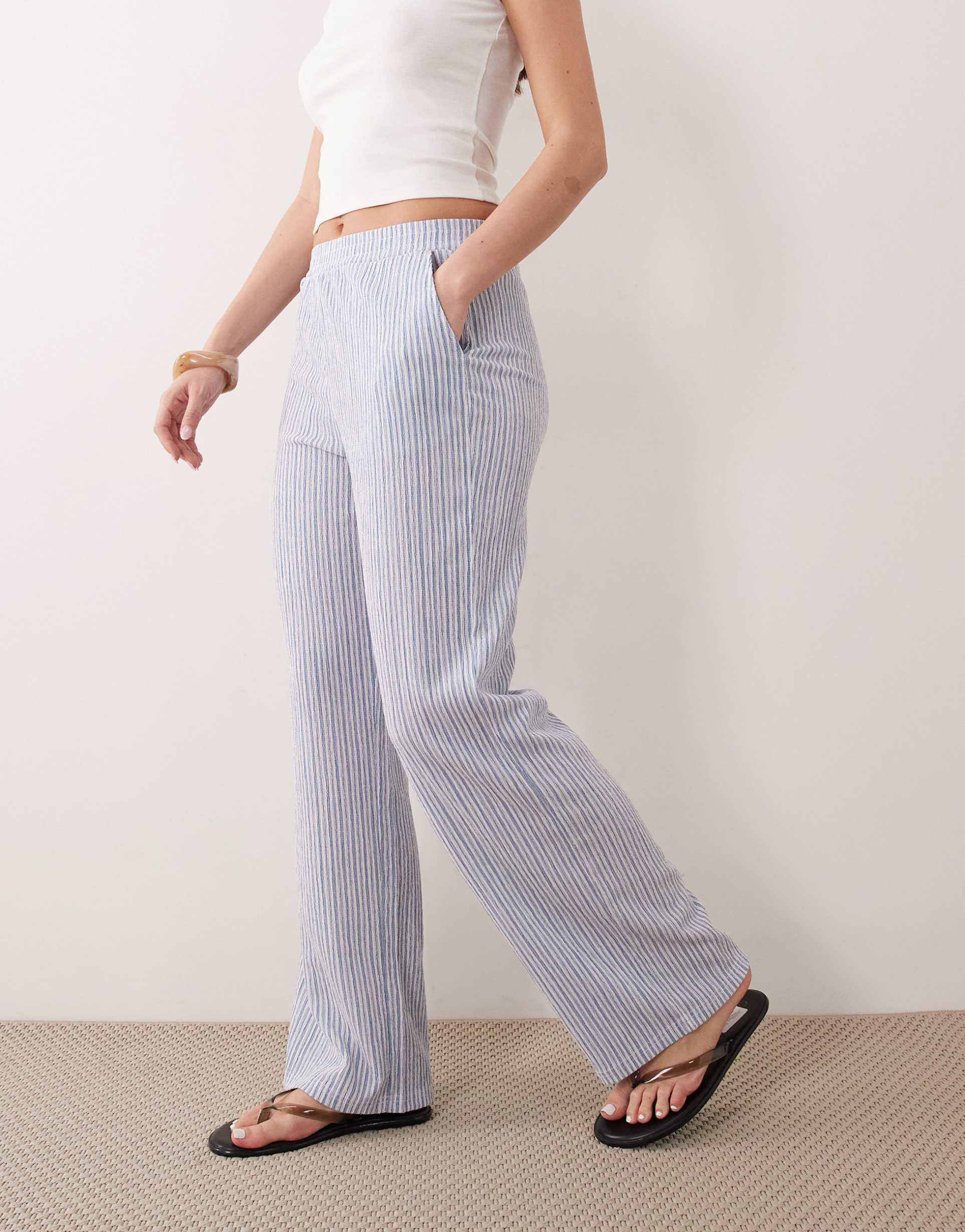 jdy wide leg pants in blue stripe