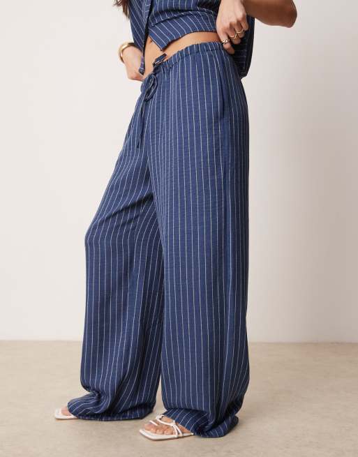 JDY wide leg pants in dark blue stripes (part of a set)