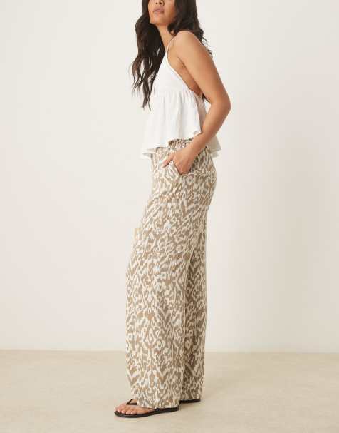 JDY wide leg pants in ecru abstract print - view 1