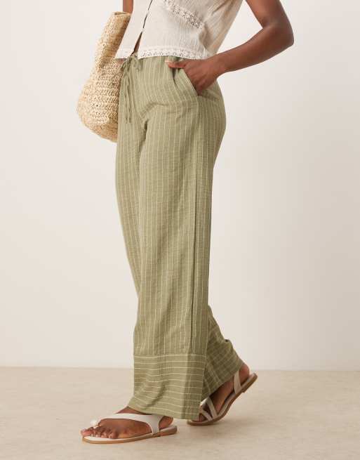 JDY wide leg trousers in green stripes
