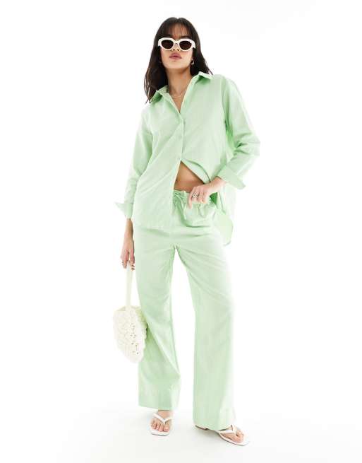 JDY wide leg pants in light green pinstripe - part of a set