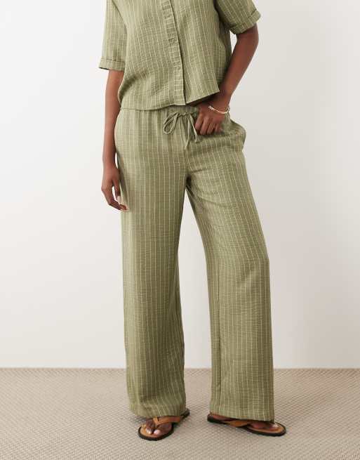 JDY wide leg pants in sage stripe - part of a set, 2 of 5