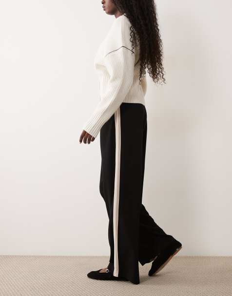 JDY wide leg pants with side stripe in black - view 1