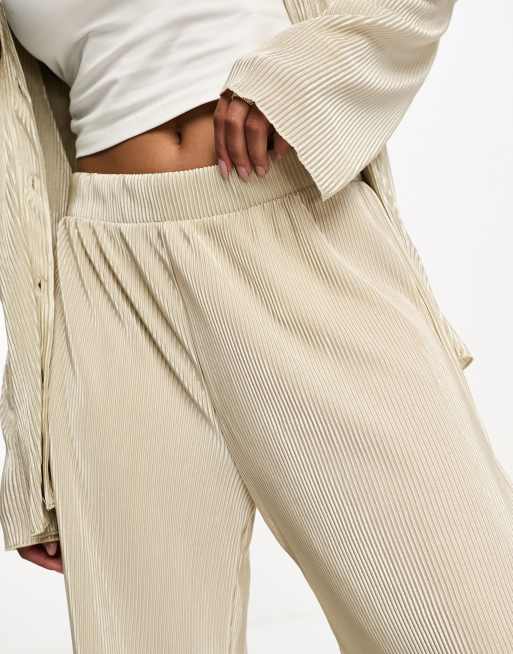 JDY wide leg pleated pants in stone (part of a set), 3 of 4