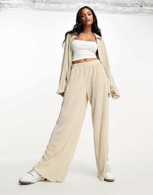 JDY wide leg pleated pants in stone (part of a set), 4 of 4