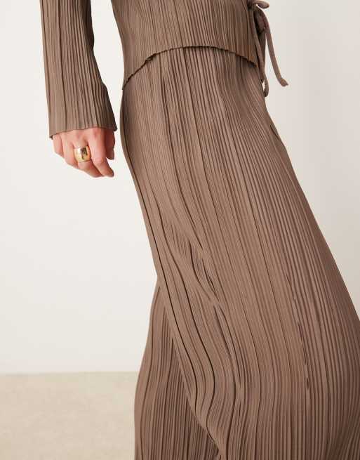 JDY wide leg plisse pants in brown (part of a set), 3 of 5