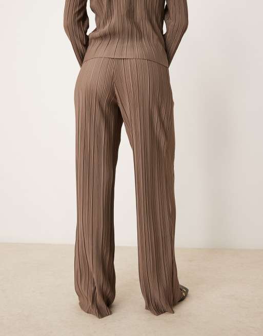 JDY wide leg plisse pants in brown (part of a set), 4 of 5