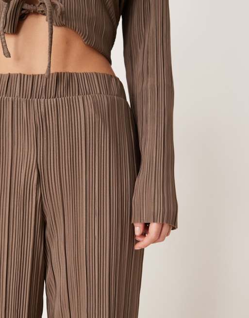JDY wide leg plisse pants in brown (part of a set), 5 of 5