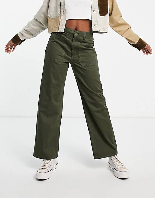  JDY wide leg pocket detail trouser in khaki 