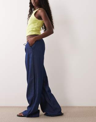 Jdy Wide Leg Pull On Pants In Blue