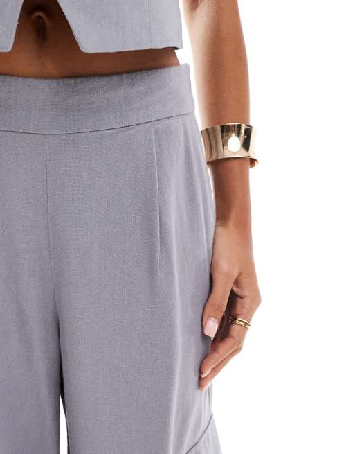 JDY wide leg tailored linen mix cargo pants in gray - part