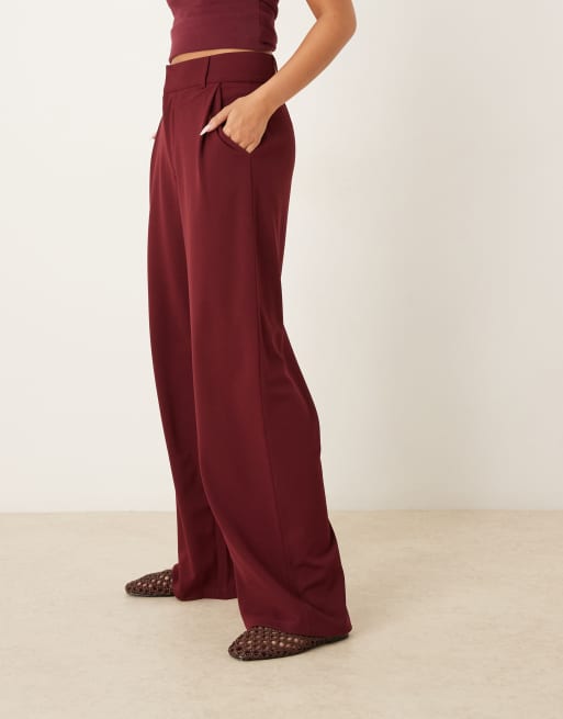 JDY wide leg tailored pants in burgundy