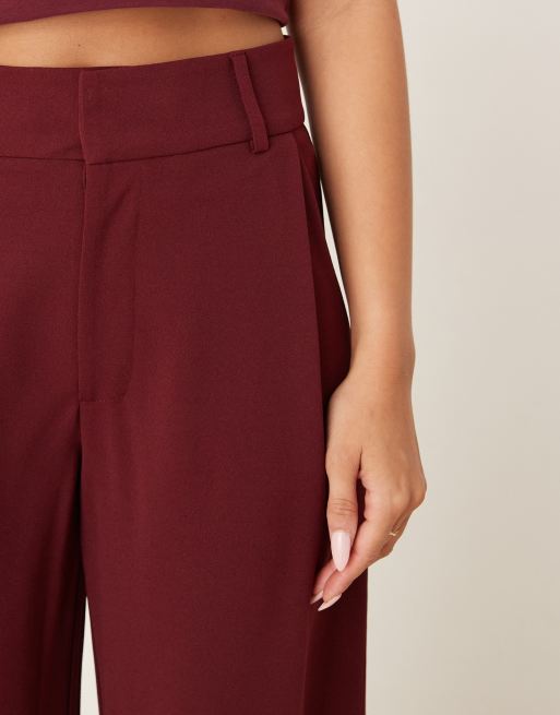 JDY wide leg tailored pants in burgundy