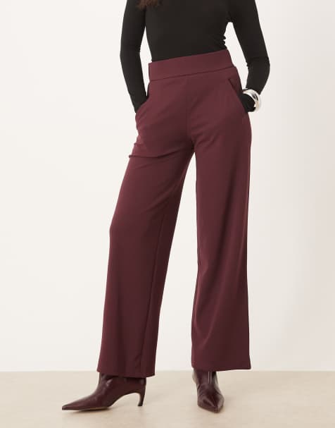 JDY wide leg tailored pants in burgundy - view 1