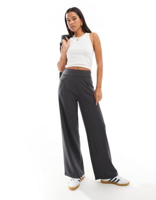 wide leg tailored pants in charcoal - part of a set-Gray