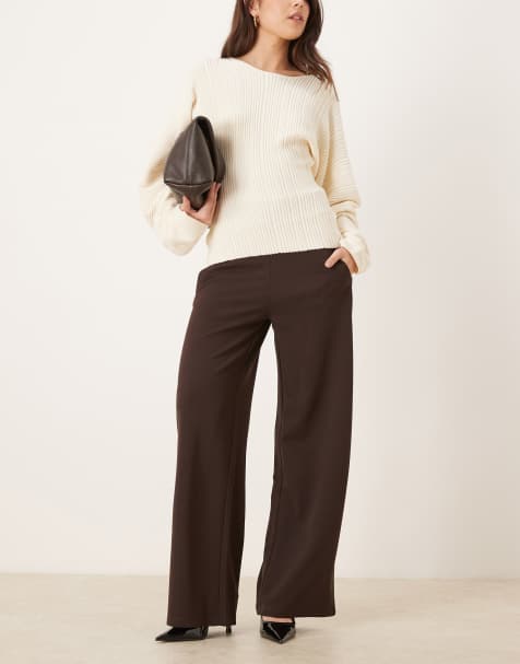 JDY wide leg tailored pants in dark brown - view 1