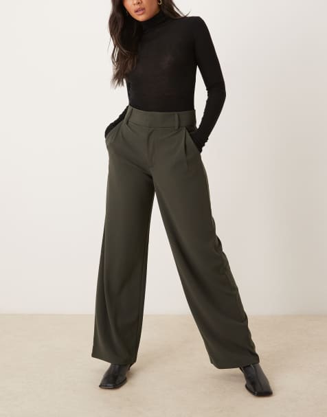 JDY wide leg tailored pants in dark green - view 1